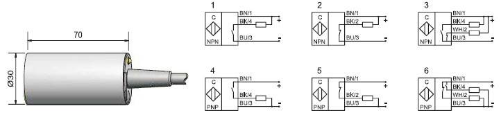 瑞奇能 KAS-80-30-A-K-PTFE 产品编码：814450 电容式接近开关-尺寸图