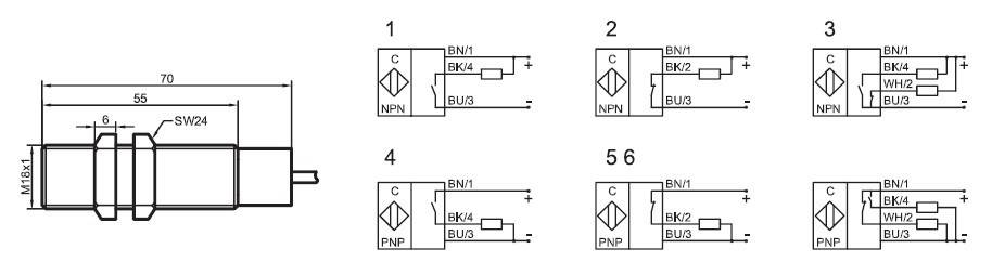 瑞奇能 KAS-80-A13-A-K-PTFE 产品编码：801020,KA0459 电容式接近开关-尺寸图