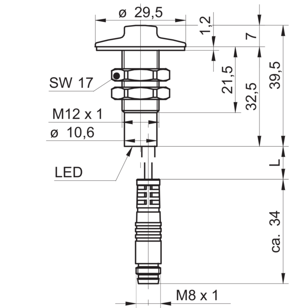 堡盟 CFAK 12P1140/KS35L 订购代码：11017112 电容式接近开关-尺寸图