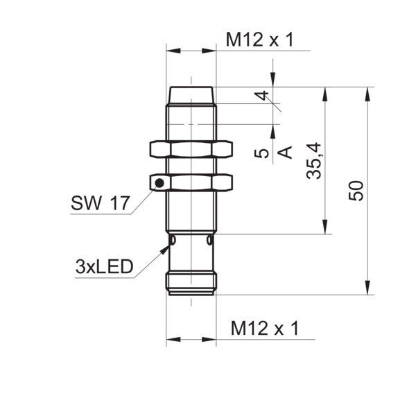 堡盟 IR12.P10S-N50.PC1Z.7BO 订购代码：11148654 电感式接近开关-尺寸图