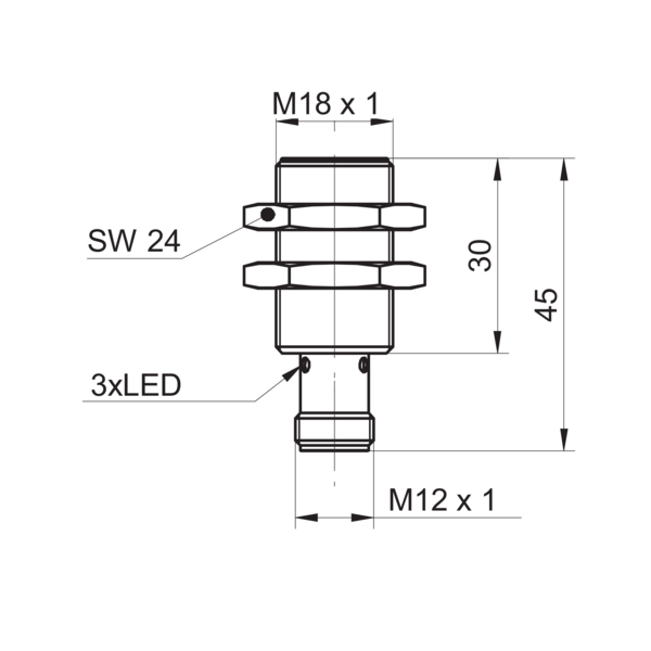 堡盟 IR18.P12S-F45.PC1Z.7BO 订购代码：11149169 电感式接近开关-尺寸图