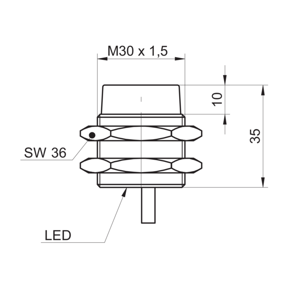 堡盟 IR30.P24S-N35.NV1Z.7BCV 订购代码：11174032 电感式接近开关-尺寸图